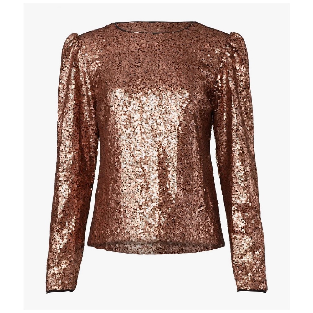 Nicole Miller Rose Gold Sequin Top Dazzling Long Sleeves Holidays Party - Size 0